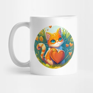 Cat Heart With Bright Eyed Orange Kitty In The Garden - Funny Cats Mug